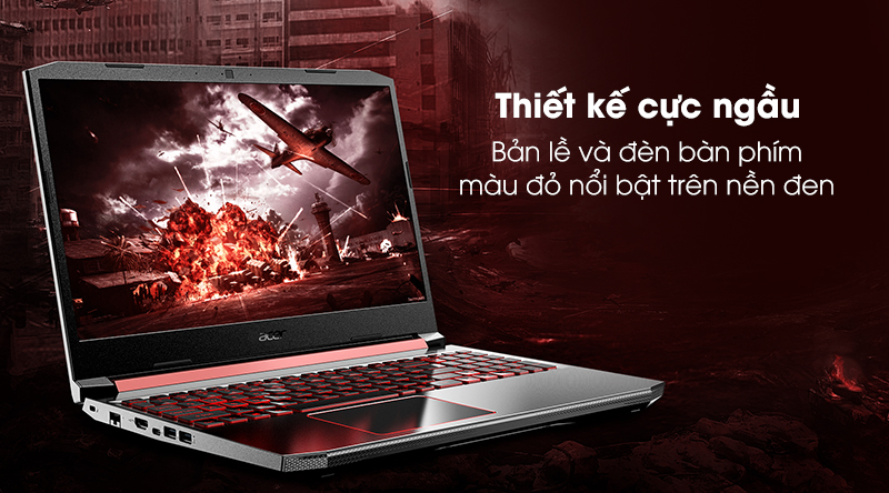 Acer Nitro được làm bằng vỏ nhựa với màu đen đỏ